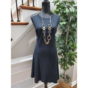 C Wonder Black Rayon & Nylon Sleeveless Round Neck Knee Length Dress